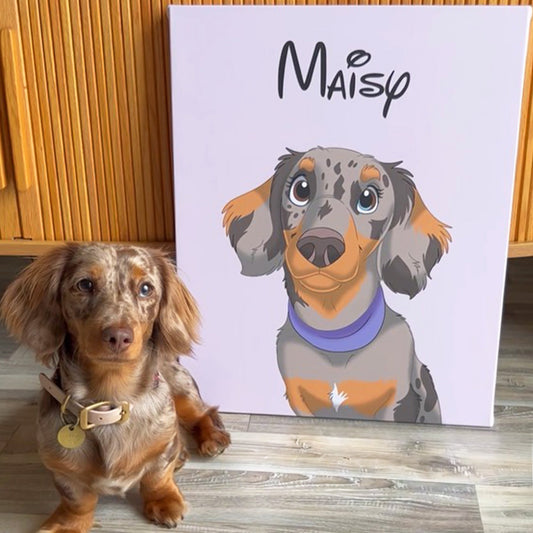 Custom Hand-Drawn Cartoon Pet Portrait Canvas