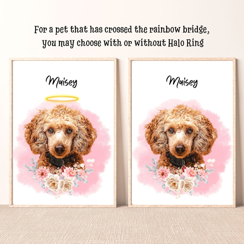 Custom Pet Loss Gift Pet Portrait with Halo Ring Flower DIGITAL Pet Portrait from Photo In Memory of Dog Loss Gift Pet Sympathy Dog GIft